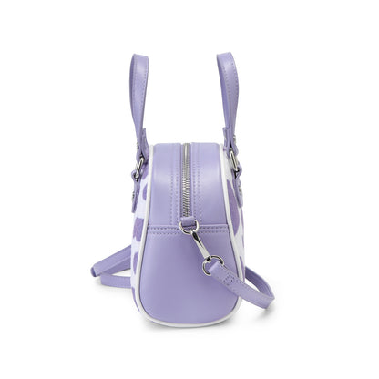 Purple & White Cow Print Vegan Pony Hair Bowling Bag