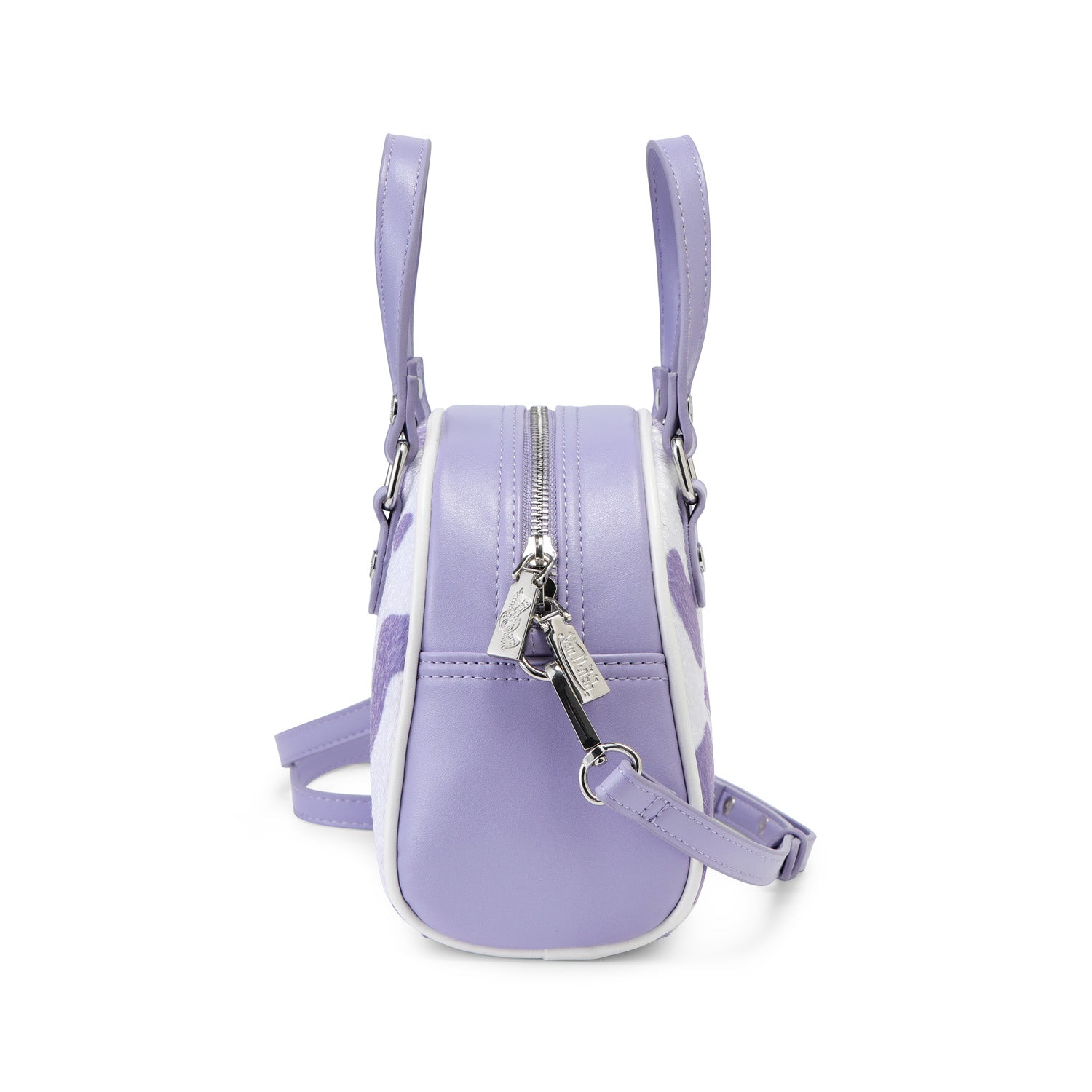 Purple & White Cow Print Vegan Pony Hair Bowling Bag | Von Dutch
