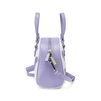 Purple & White Cow Print Vegan Pony Hair Bowling Bag