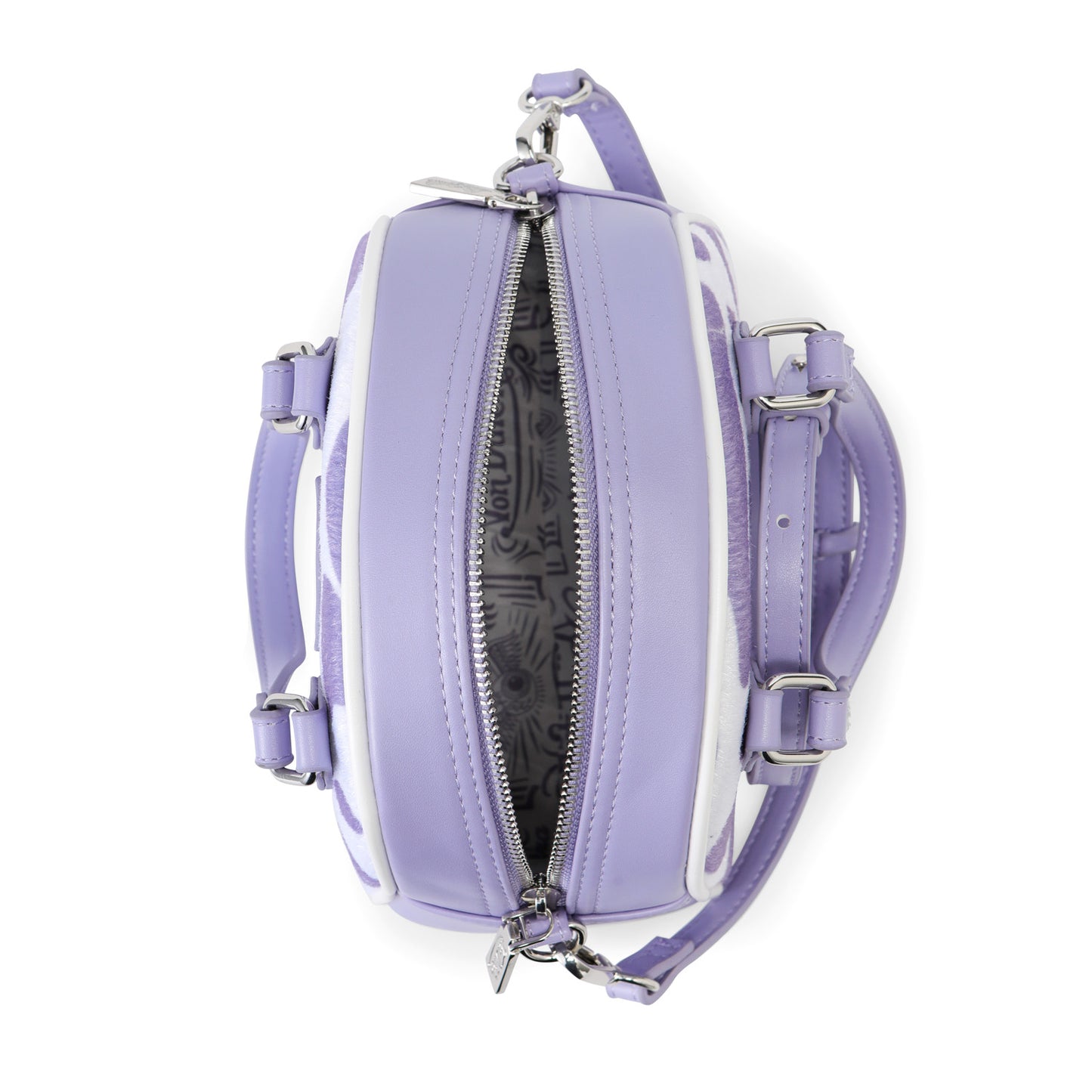 Purple & White Cow Print Vegan Pony Hair Bowling Bag