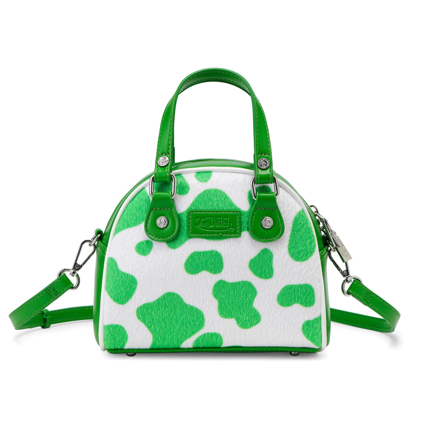 Green & White Cow Print Vegan Pony Hair Bowling Bag
