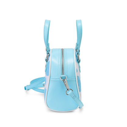 Light Blue & White Cow Print Vegan Pony Hair Bowling Bag
