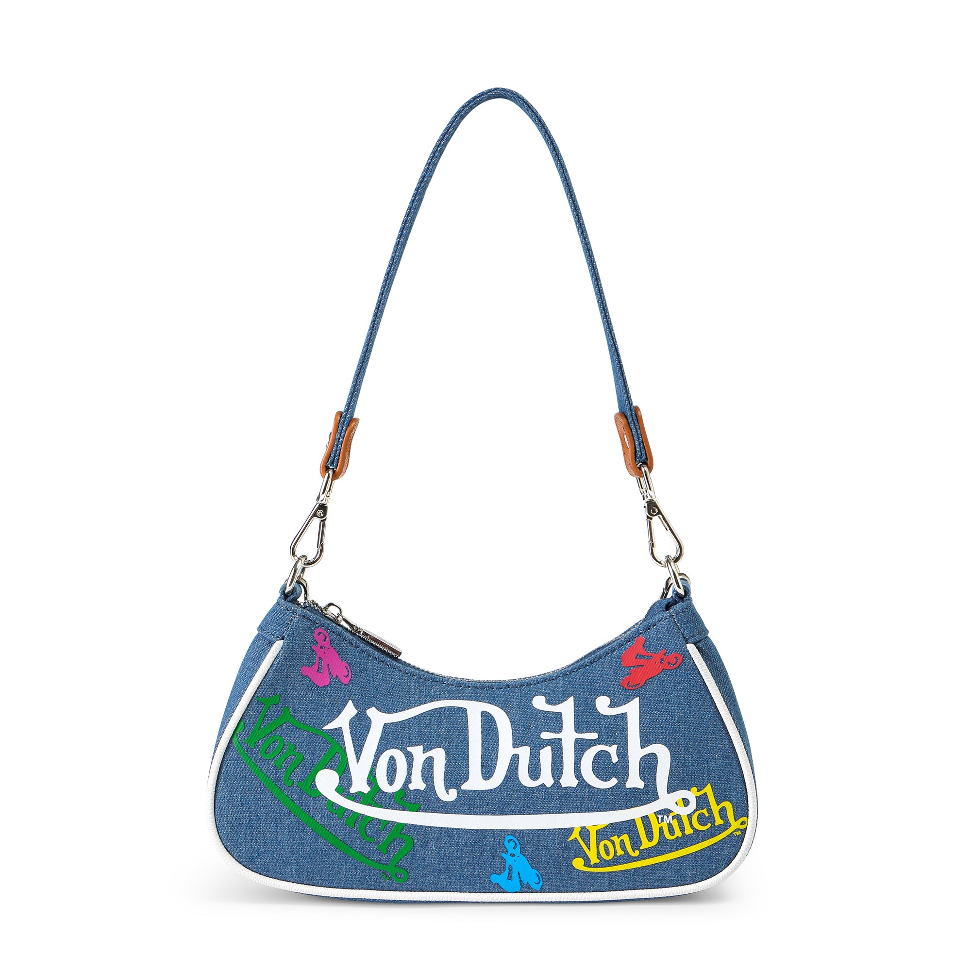Von Dutch Green & Yellow Multi-Logo Denim Shoulder Bag