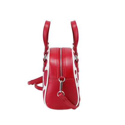Red & White Cow Print Vegan Pony Hair Bowling Bag