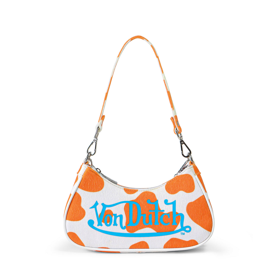 Vegan Pony Hair Orange Cow Print Shoulder Bag — image 1