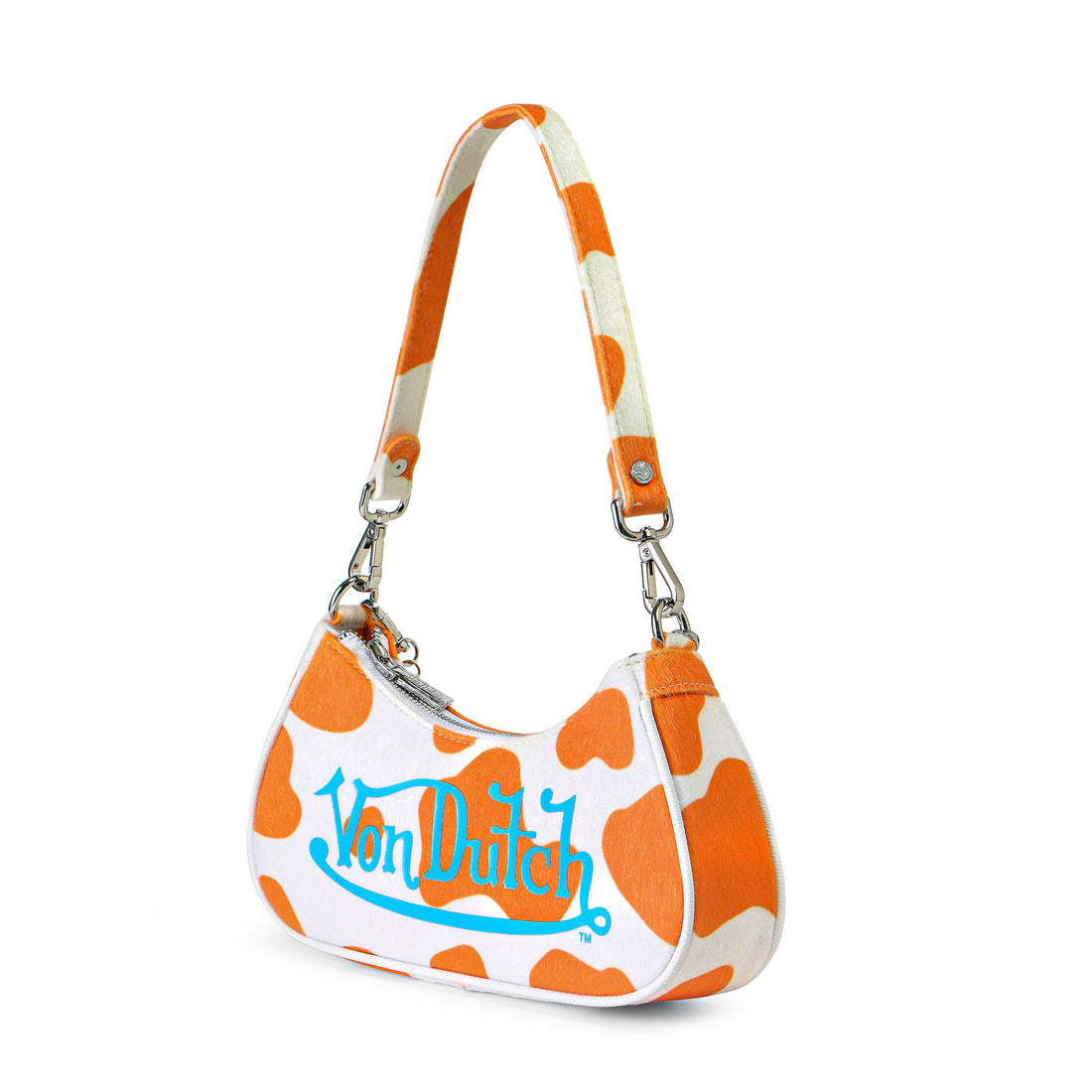 Vegan Pony Hair Orange Cow Print Shoulder Bag — image 6