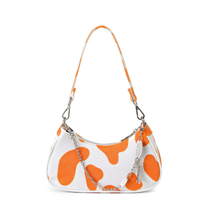 Vegan Pony Hair Orange Cow Print Shoulder Bag
