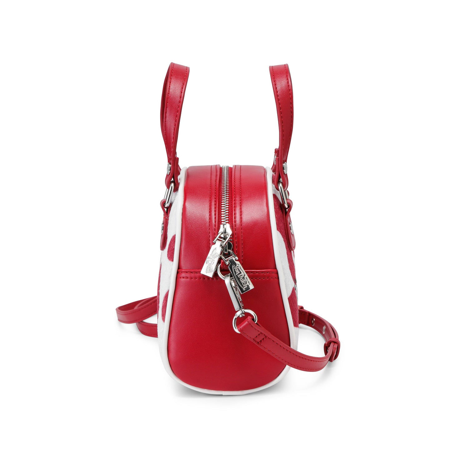 Red & White Cow Print Vegan Pony Hair Bowling Bag