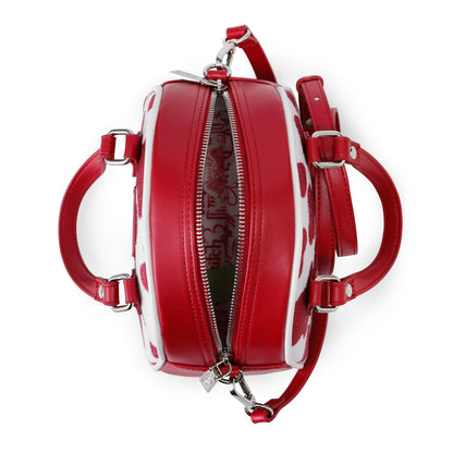 Red & White Cow Print Vegan Pony Hair Bowling Bag