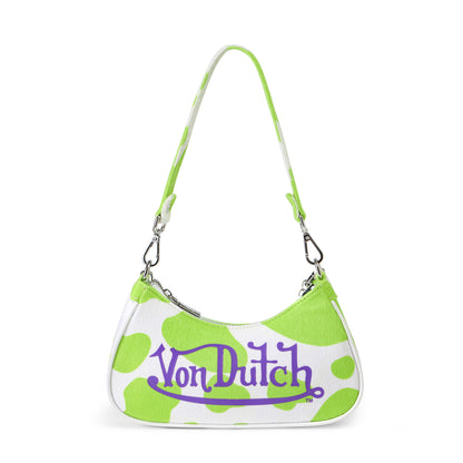 Vegan Pony Hair Lime Cow Print Shoulder Bag