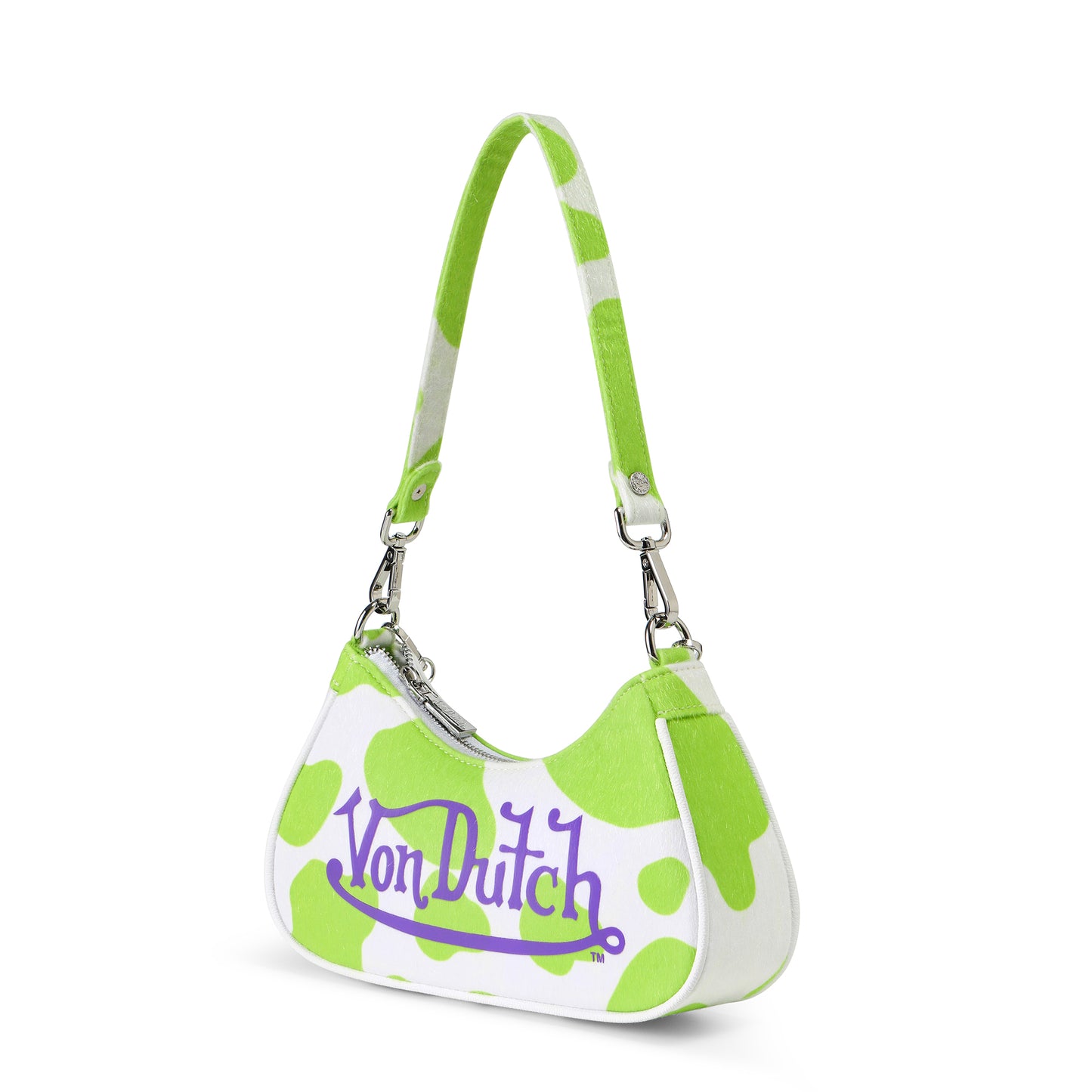 Vegan Pony Hair Lime Cow Print Shoulder Bag