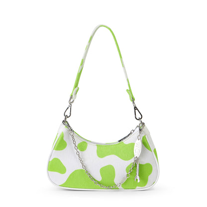 Vegan Pony Hair Lime Cow Print Shoulder Bag