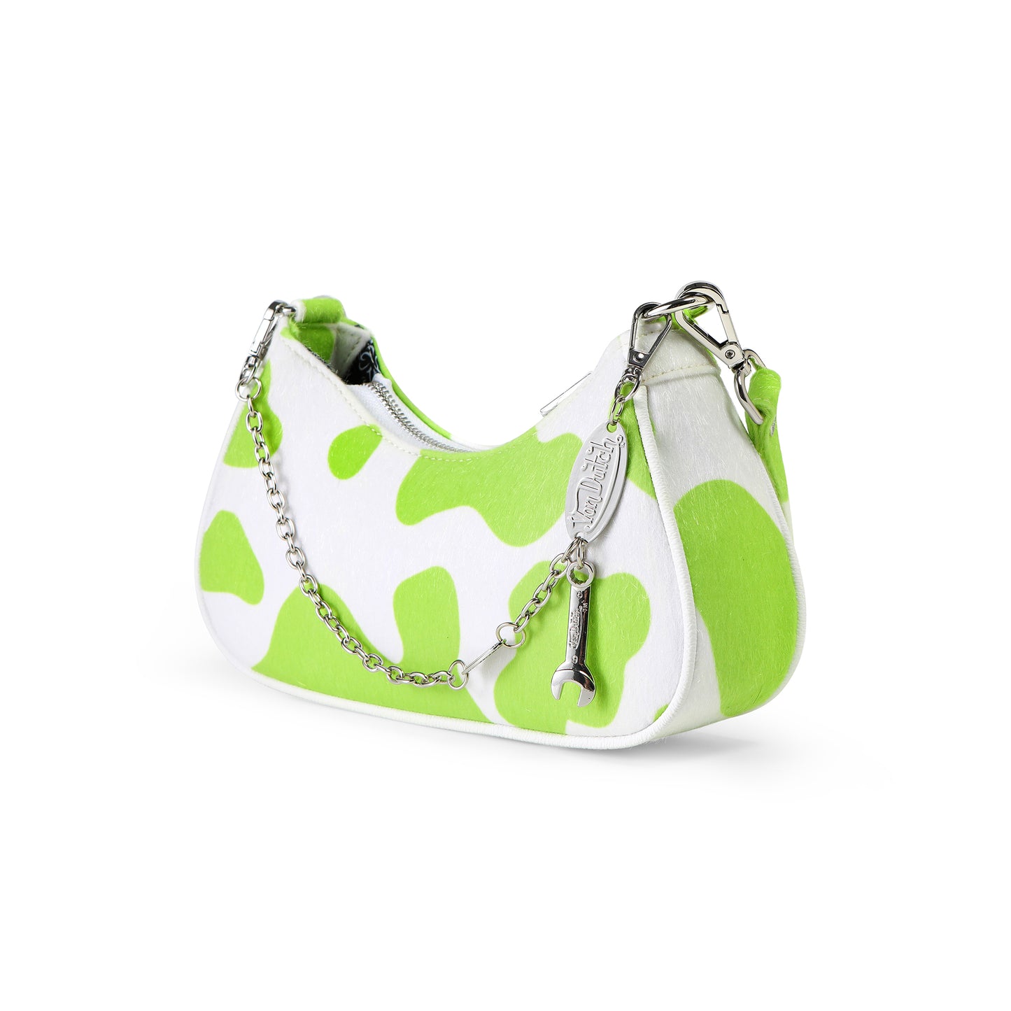 Vegan Pony Hair Lime Cow Print Shoulder Bag