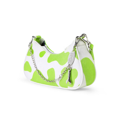 Vegan Pony Hair Lime Cow Print Shoulder Bag