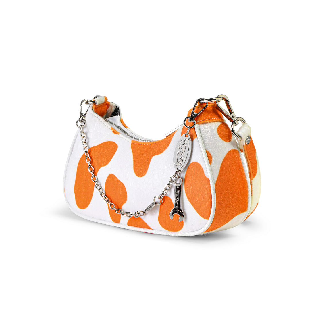 Vegan Pony Hair Orange Cow Print Shoulder Bag — image 5