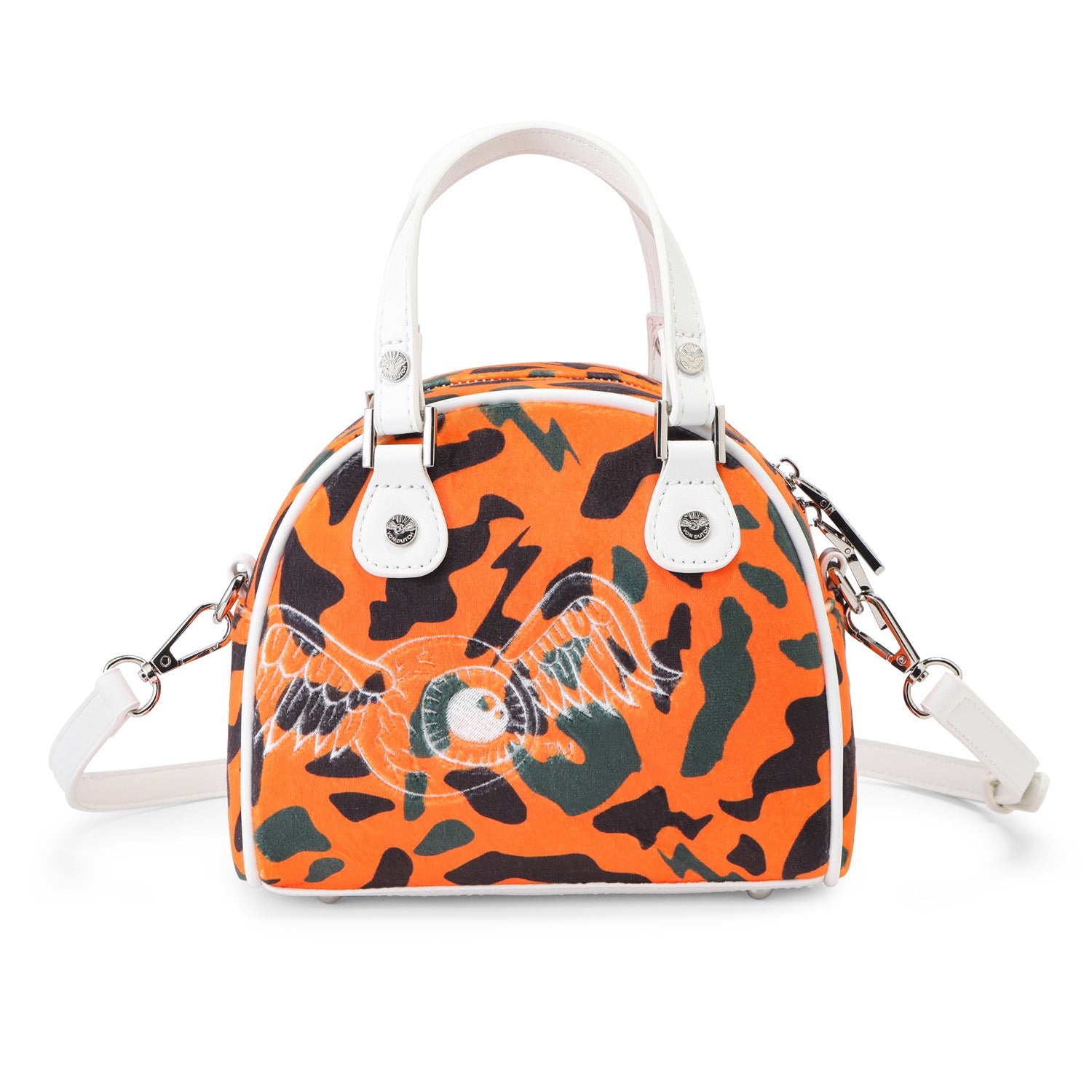 Velour Rhinestone Bowling Bag - Orange Camo | Von Dutch