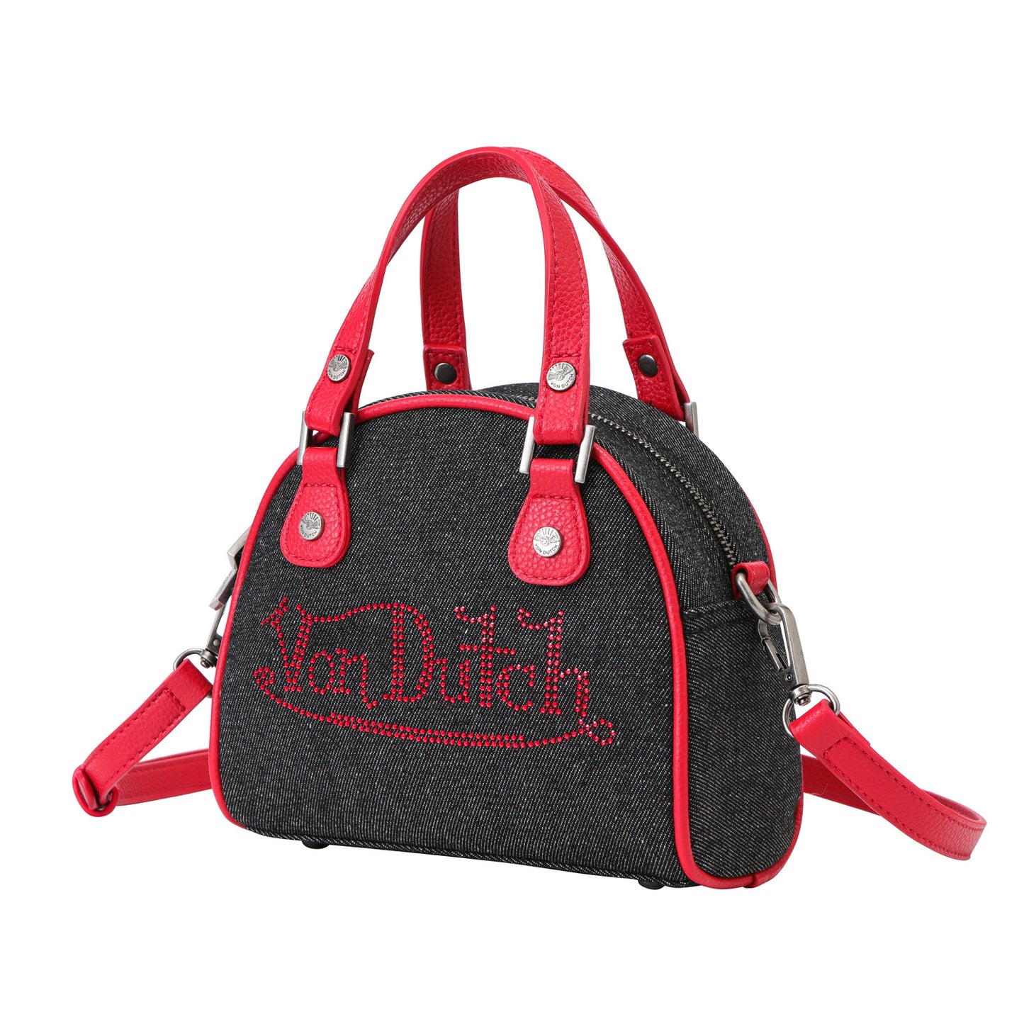 Rhinestone Bowling Bag - Black Denim