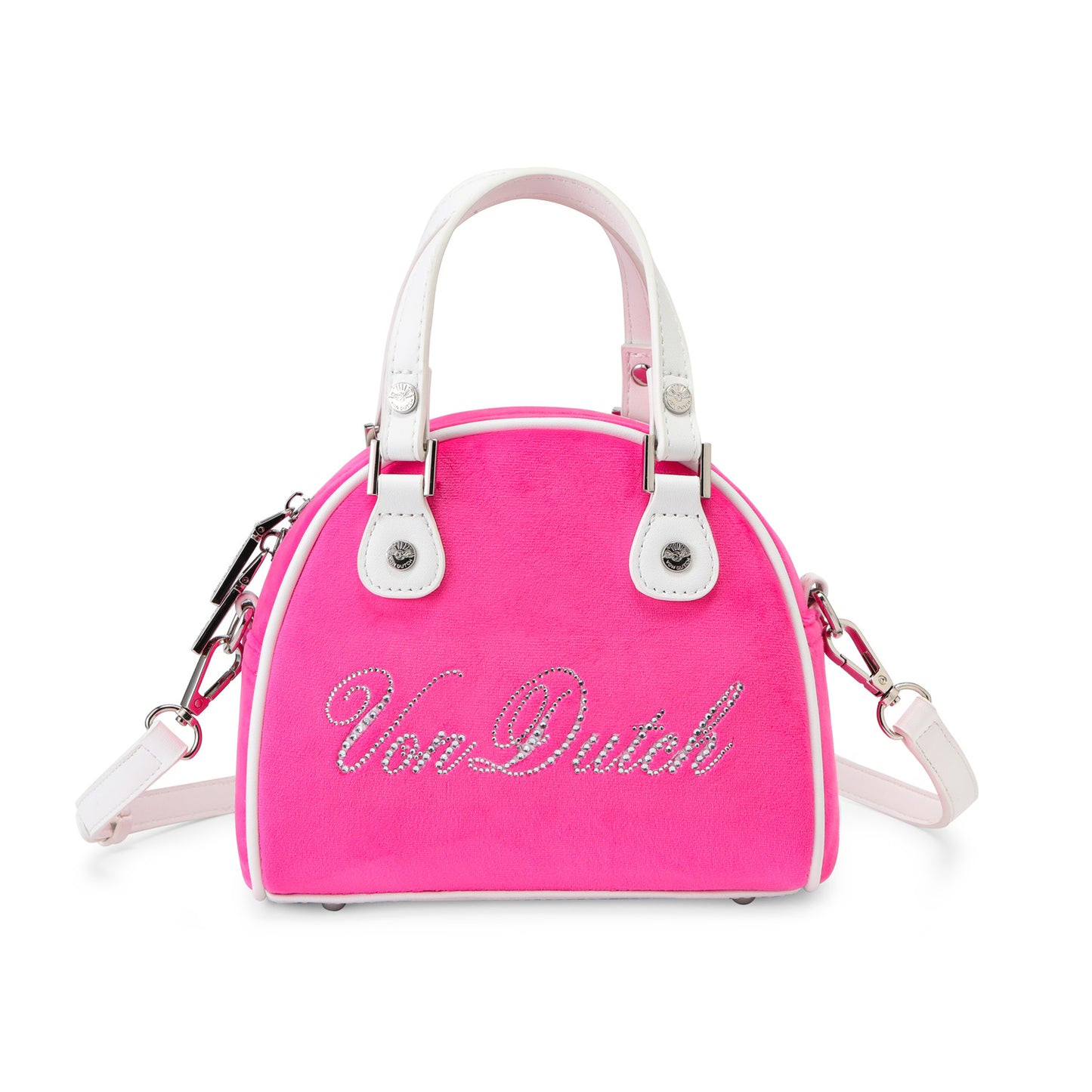 Velour Rhinestone Bowling Bag - Hot Pink