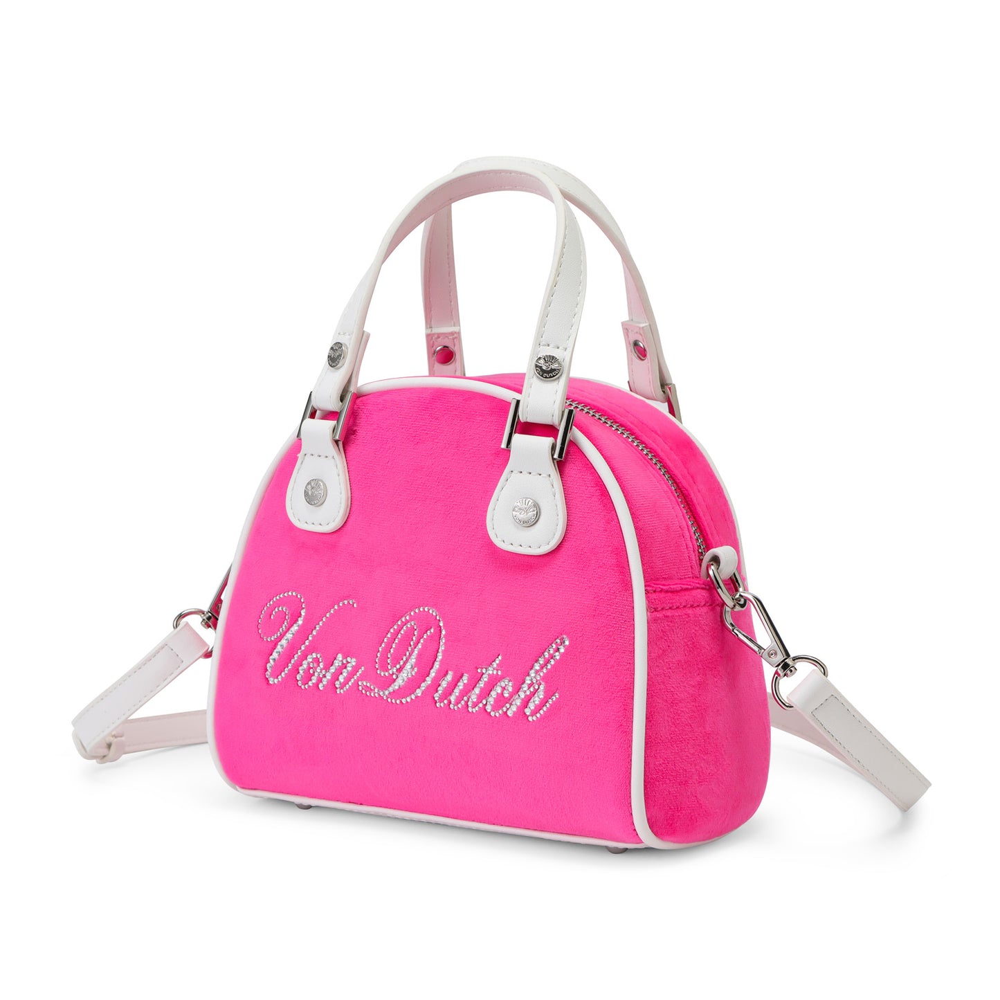 Velour Rhinestone Bowling Bag - Hot Pink