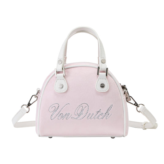 Velour Rhinestone Bowling Bag - Baby Pink