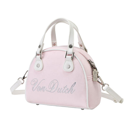 Velour Rhinestone Bowling Bag - Baby Pink