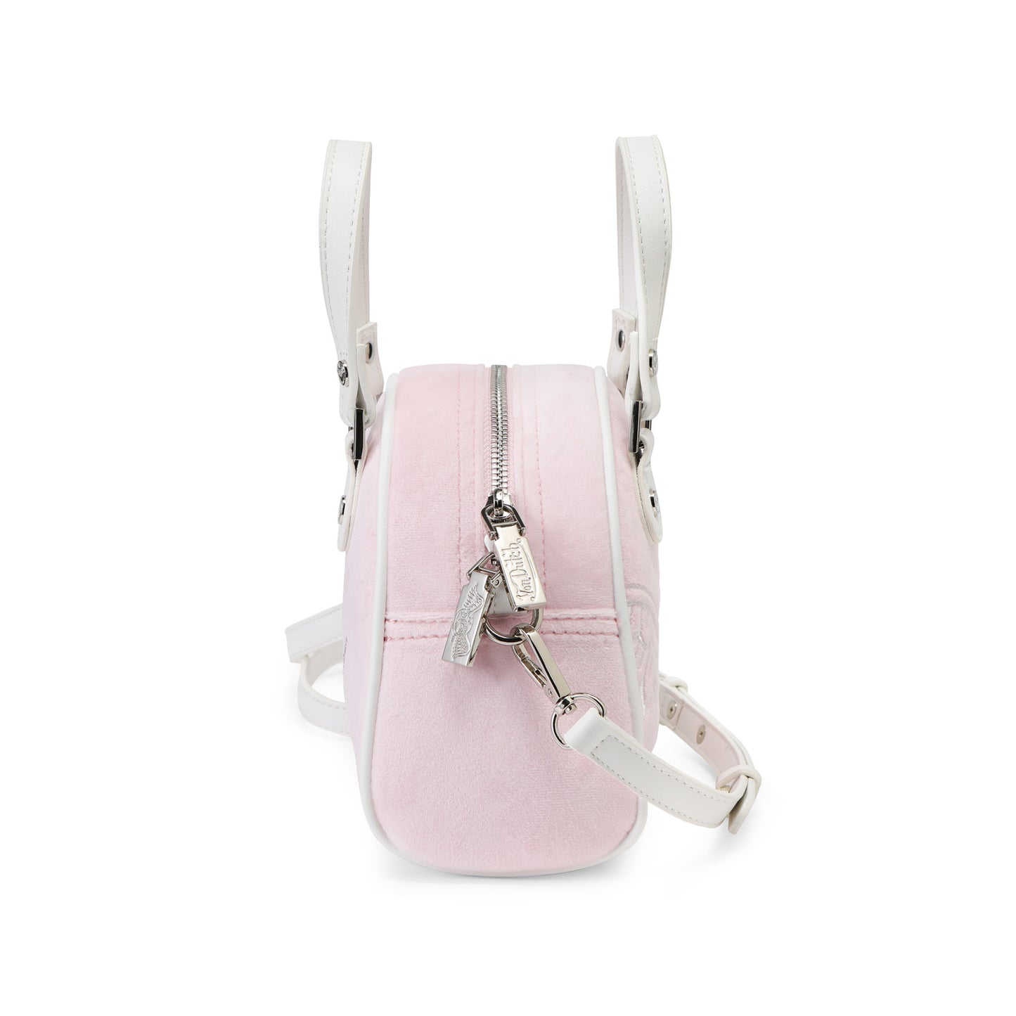 Velour Rhinestone Bowling Bag - Baby Pink