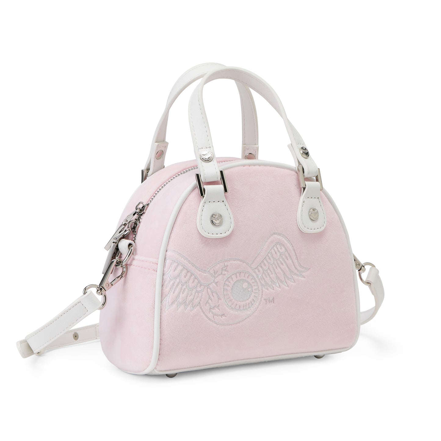 Velour Rhinestone Bowling Bag - Baby Pink