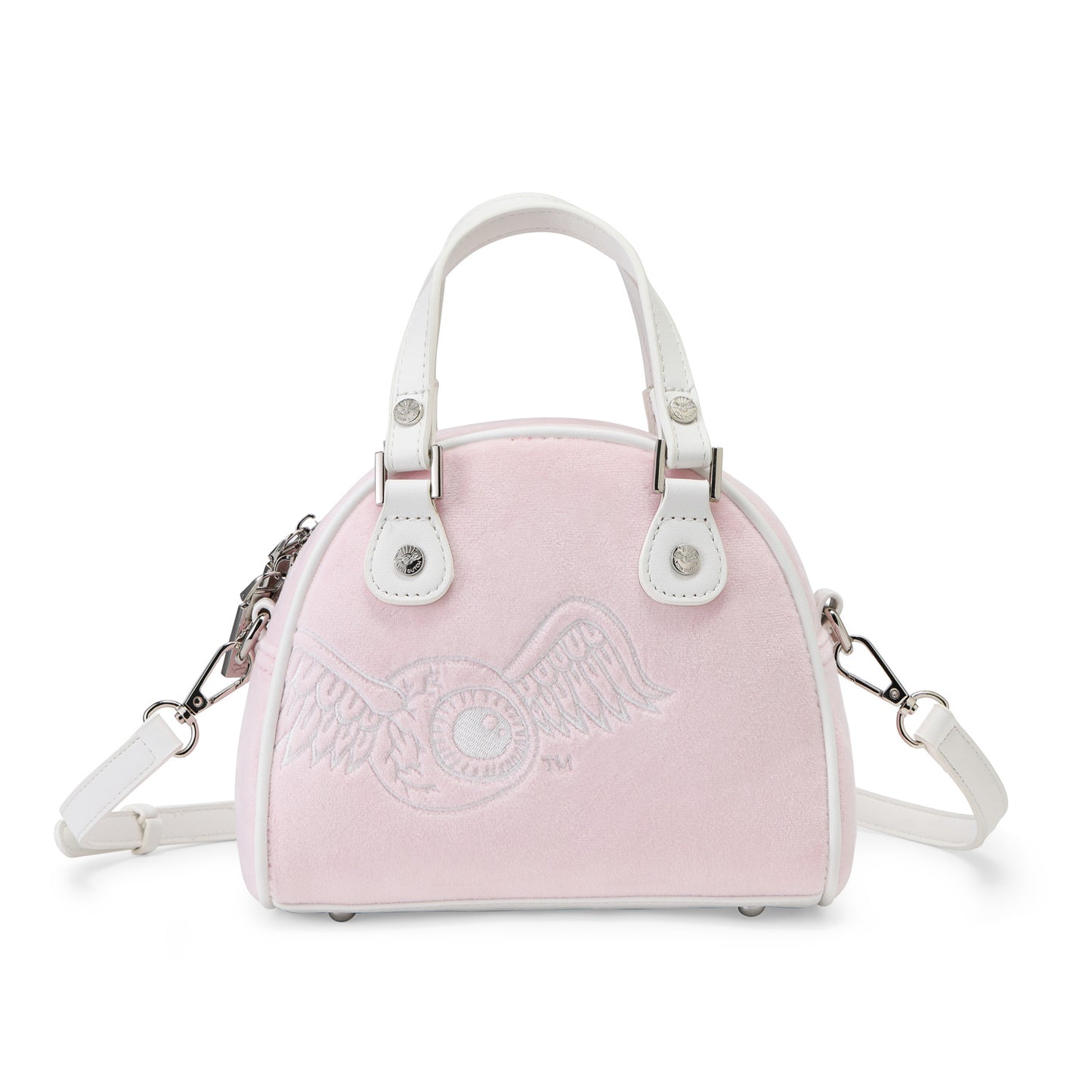 Velour Rhinestone Bowling Bag - Baby Pink