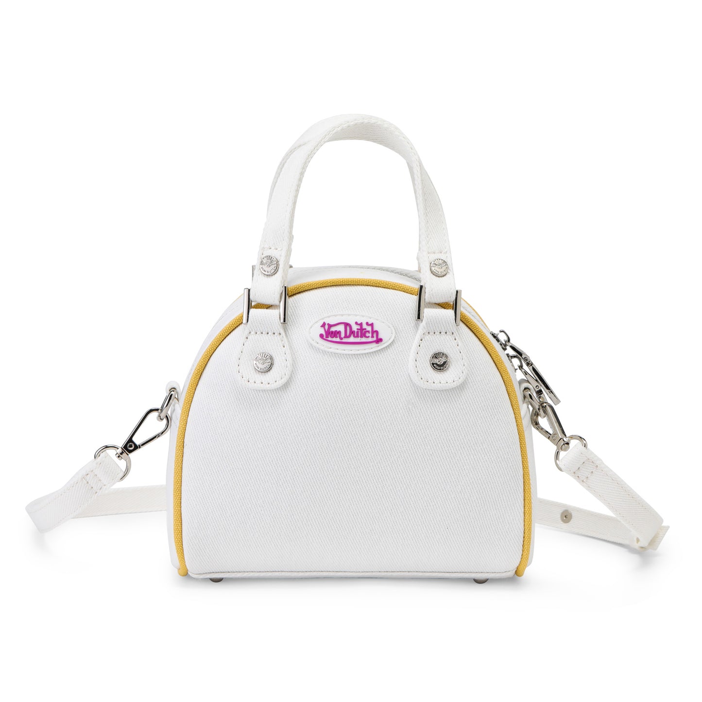 Rhinestone Bowling Bag - White Denim