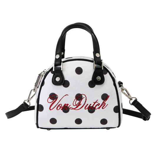 Velour Rhinestone Bowling Bag - Polka Dot
