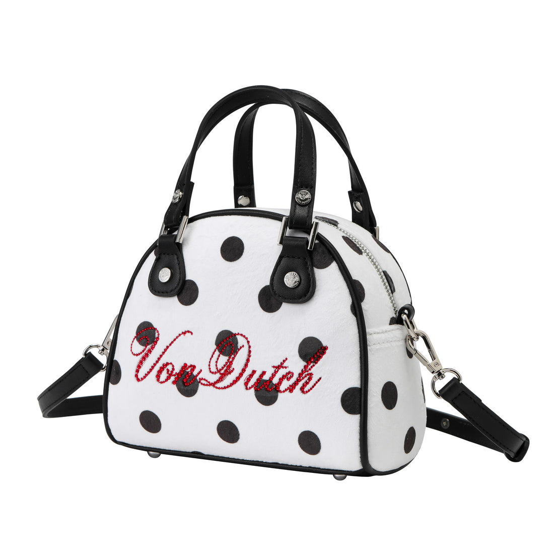 Velour Rhinestone Bowling Bag - Polka Dot
