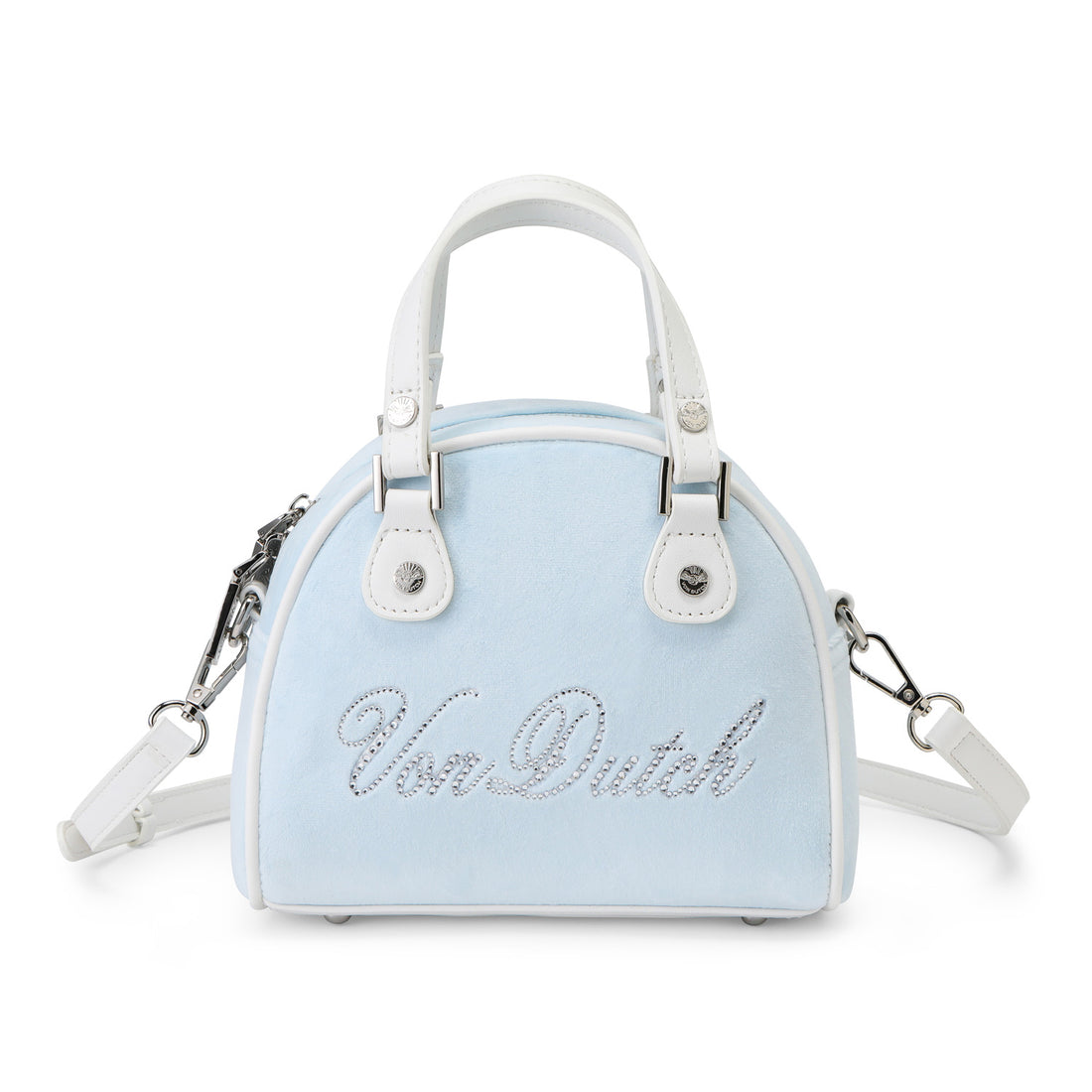 Velour Rhinestone Bowling Bag - Light Blue — image 1