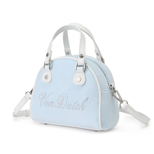 Velour Rhinestone Bowling Bag - Light Blue