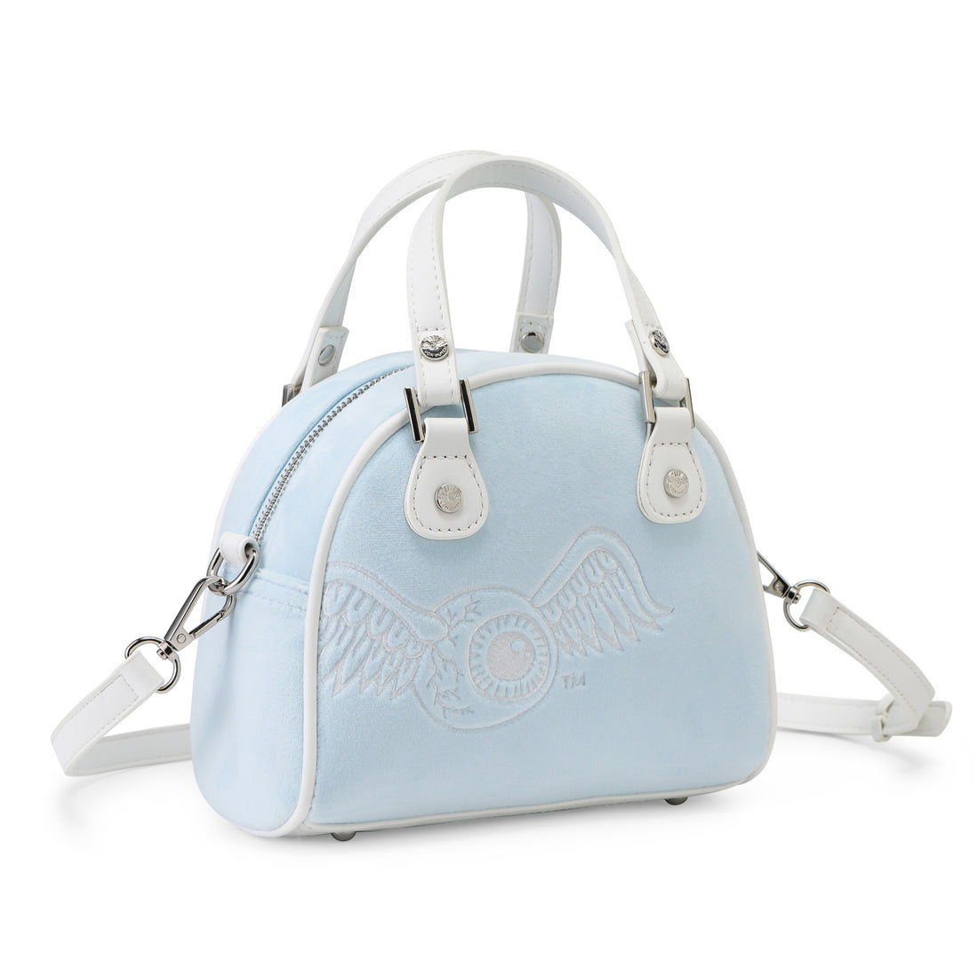 Velour Rhinestone Bowling Bag - Light Blue — image 5