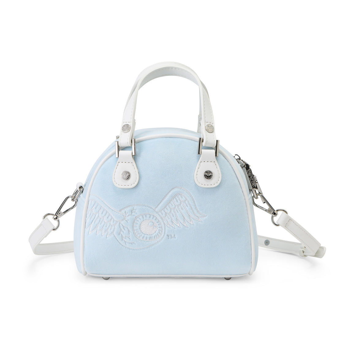 Velour Rhinestone Bowling Bag - Light Blue — image 6