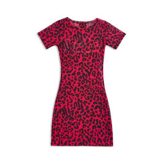 MESH COVER UP DRESS - PINK CHEETAH