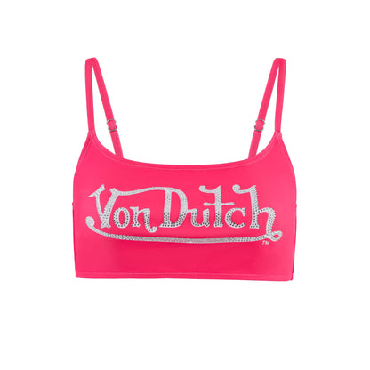 Rhinestone Classic Racing Spaghetti Top - Hot Pink