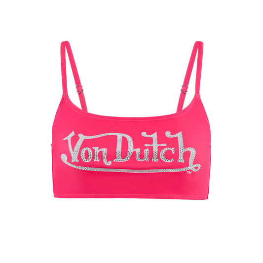 Rhinestone Classic Racing Spaghetti Top - Hot Pink