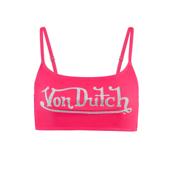 Rhinestone Classic Racing Spaghetti Top - Hot Pink