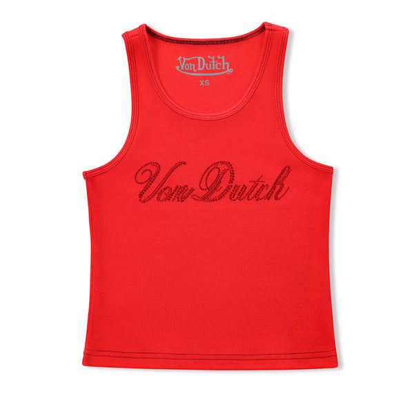 Rhinestone Cursive logo Tank - Red