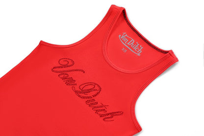 Rhinestone Cursive logo Tank - Red