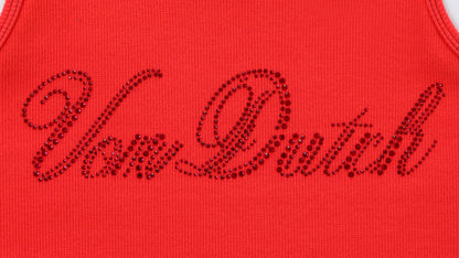 Rhinestone Cursive logo Tank - Red