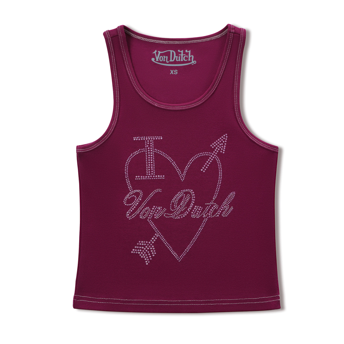 "I Love Von Dutch" Rhinestone Tank - Maroon