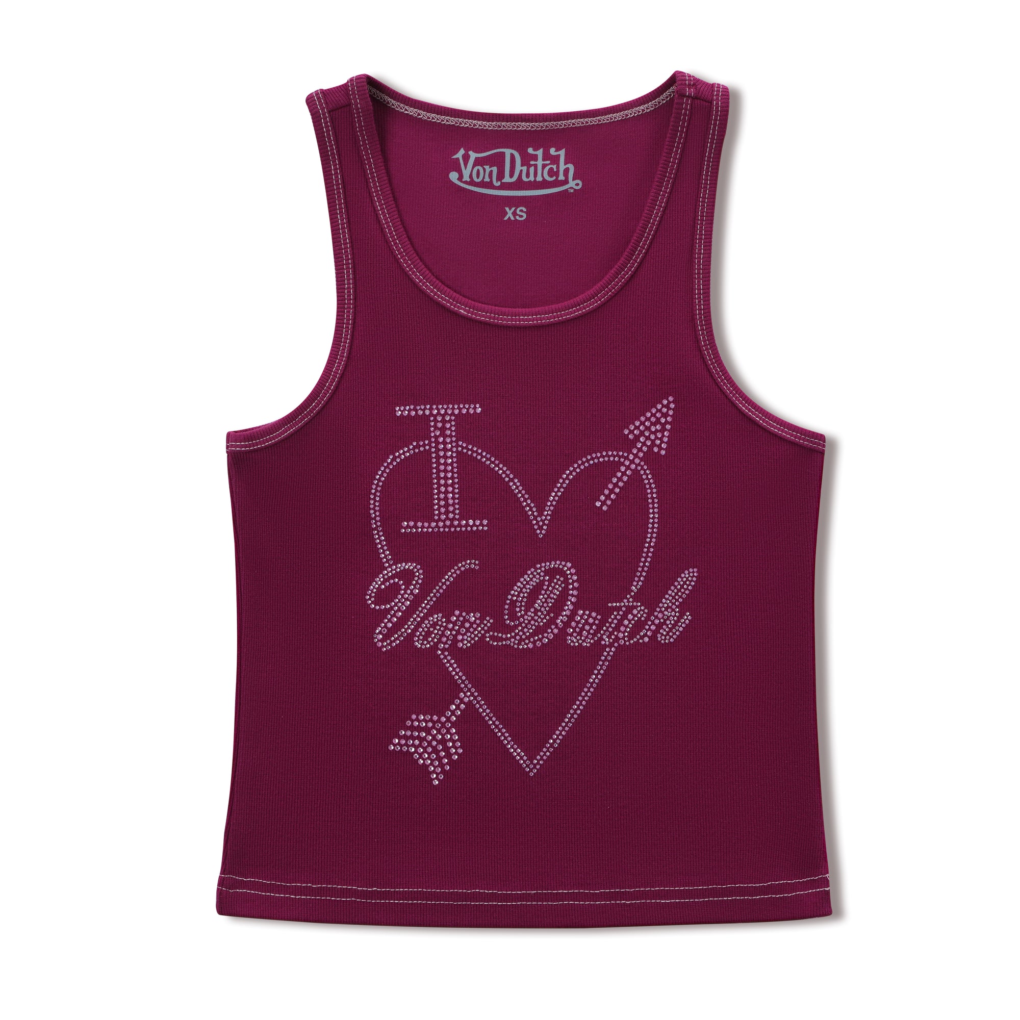 "I Love Von Dutch" Rhinestone Tank - Maroon
