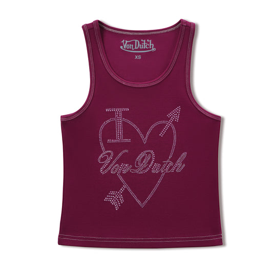 "I Love Von Dutch" Rhinestone Tank - Maroon