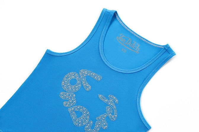 Rhinestone Warped logo Tank - Blue