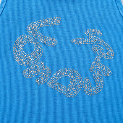 Rhinestone Warped logo Tank - Blue