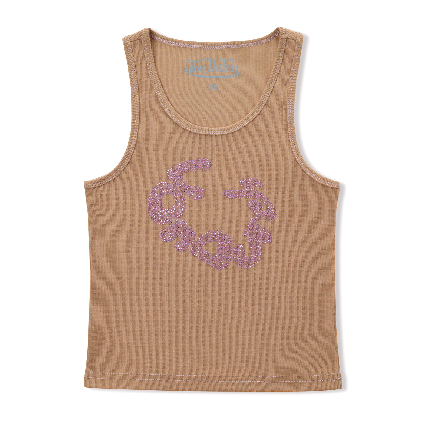 Von Dutch Rhinestone Warped logo Tank - Brown