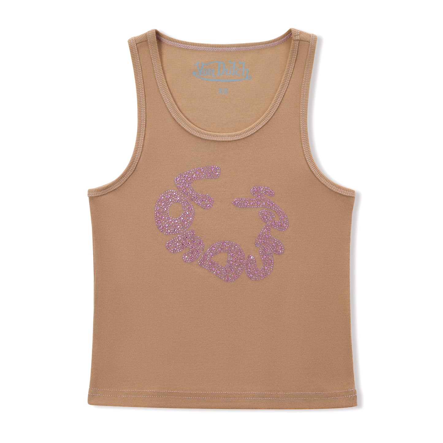 Rhinestone Warped logo Tank - Brown