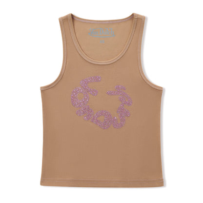Rhinestone Warped logo Tank - Brown